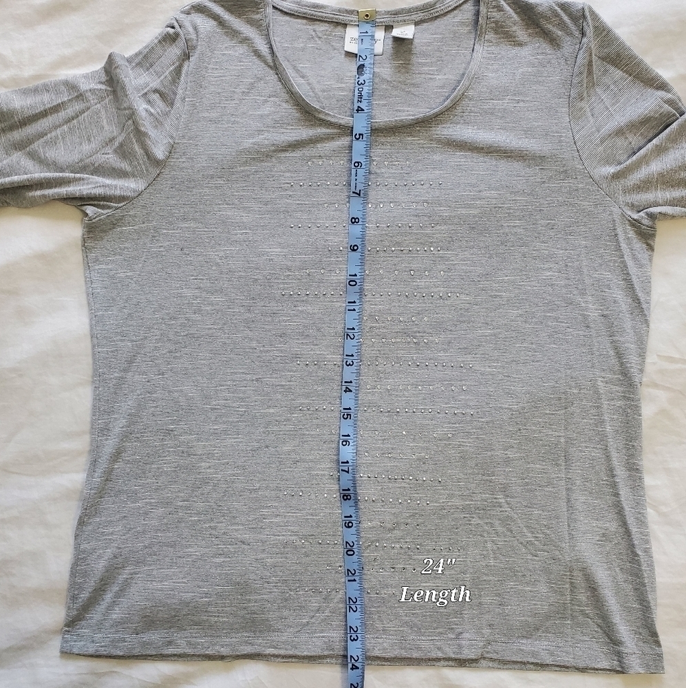 ZENERGY Chicos Gray Sparkle Rhinestone Metallic Top Blouse Womens 2 Large FLAW - Picture 12 of 15
